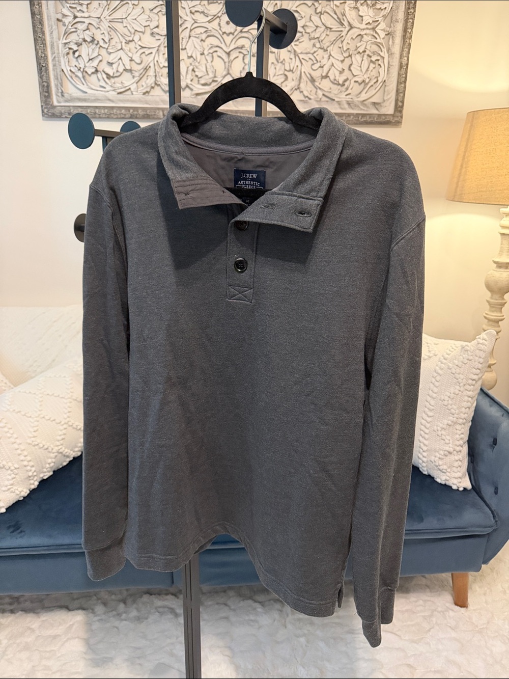 J. Crew Men's Charcoal Gray Long-Sleeve Polo Sweatshirt